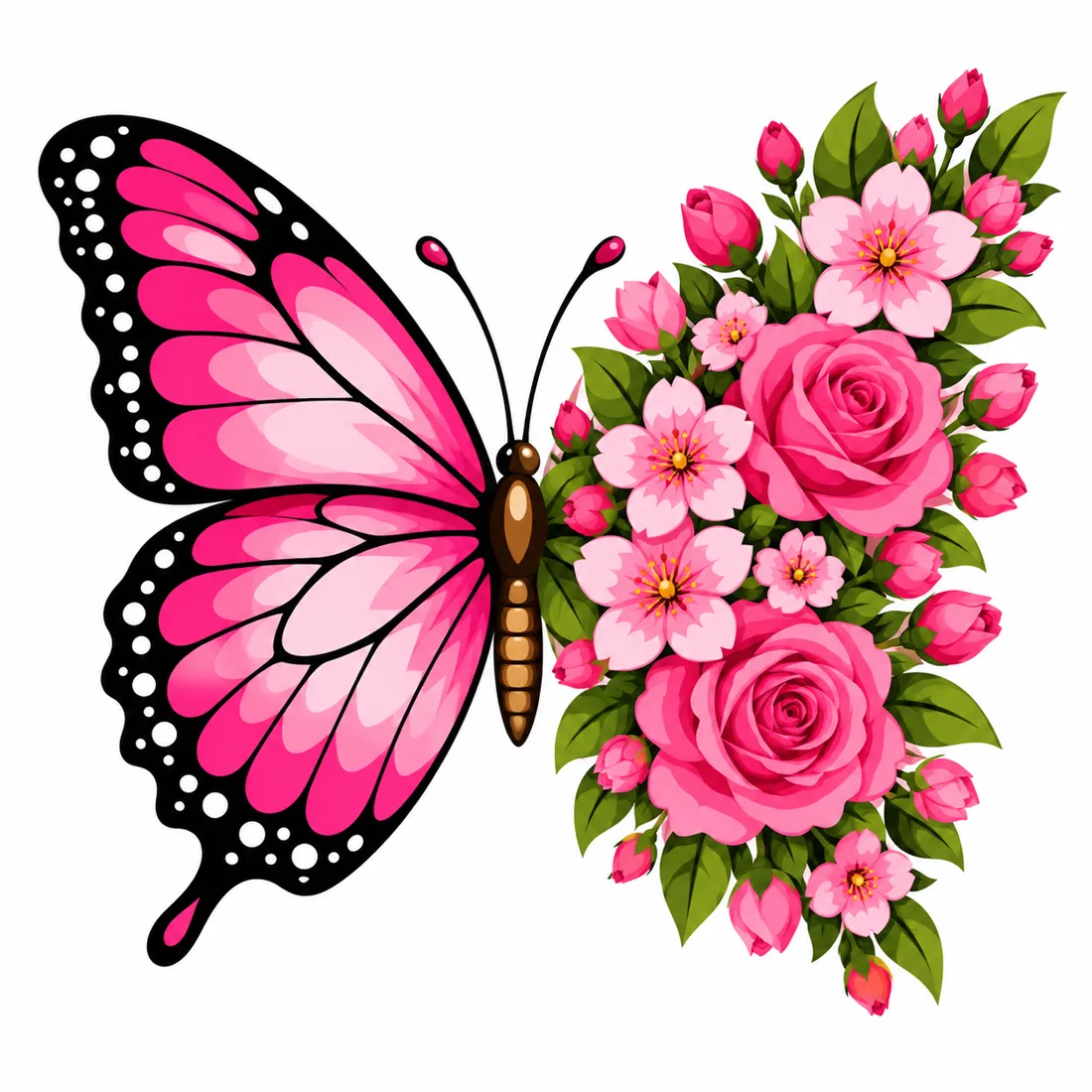 La ilustración original en bitmap: una mariposa rosa con rosas.